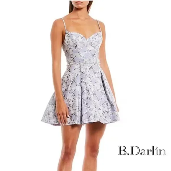 B.Darlin Paisley Print Corset Waist Fit-And-Flare Dress / Navy Blue & White - Picture 9 of 11